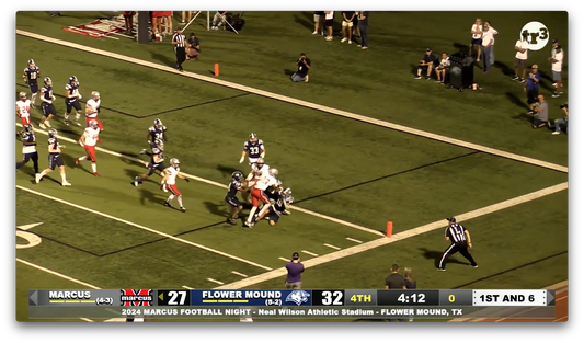 Colton Nussmeier #13 pushes the last 2 yards for the 4th quarter Marcus go ahead touchdown