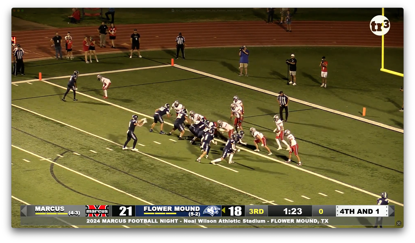 TD Run by Flower Mound's #8 Erdmann to make 24
