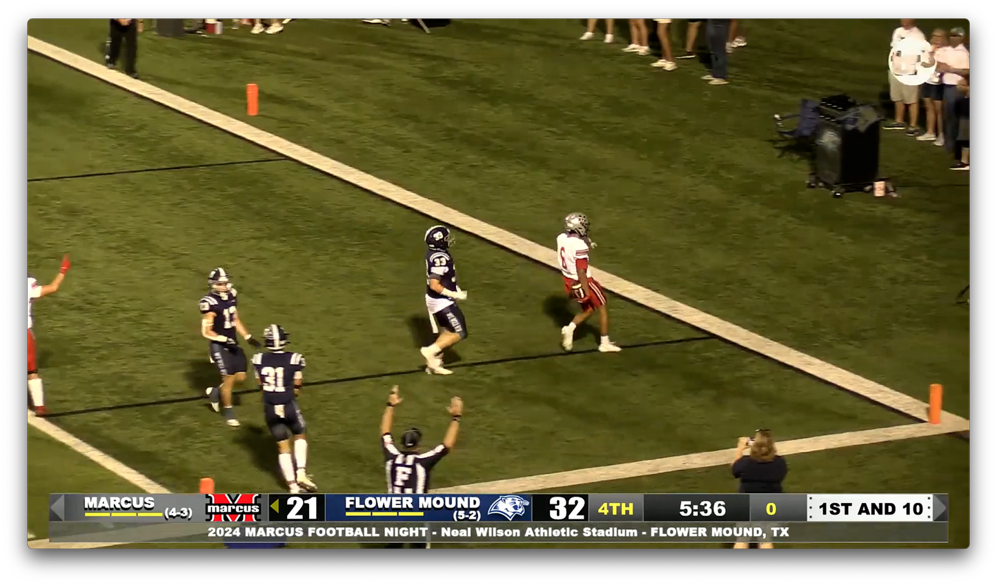 Garza's 12 yd jet sweep for TD cuts Flower Mound's lead over Marcus to 5