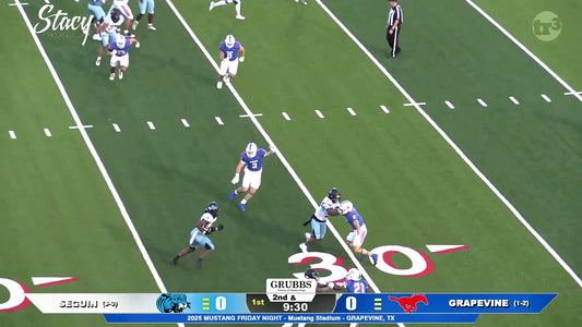 Running back Trotter (#9) breaks tackles but stopped short